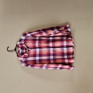 Old Navy womens size L button up flannel shirt purple pink orange white